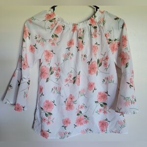 Copper Key Girl's Floral Bell Sleeve Off the shoulder Blouse Size Medium